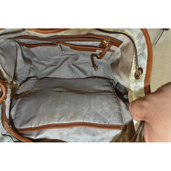 Michael Michael Kors Monogram Drawstrings Backpack Beige/Brown Bag Vintage - Picture 8 of 16
